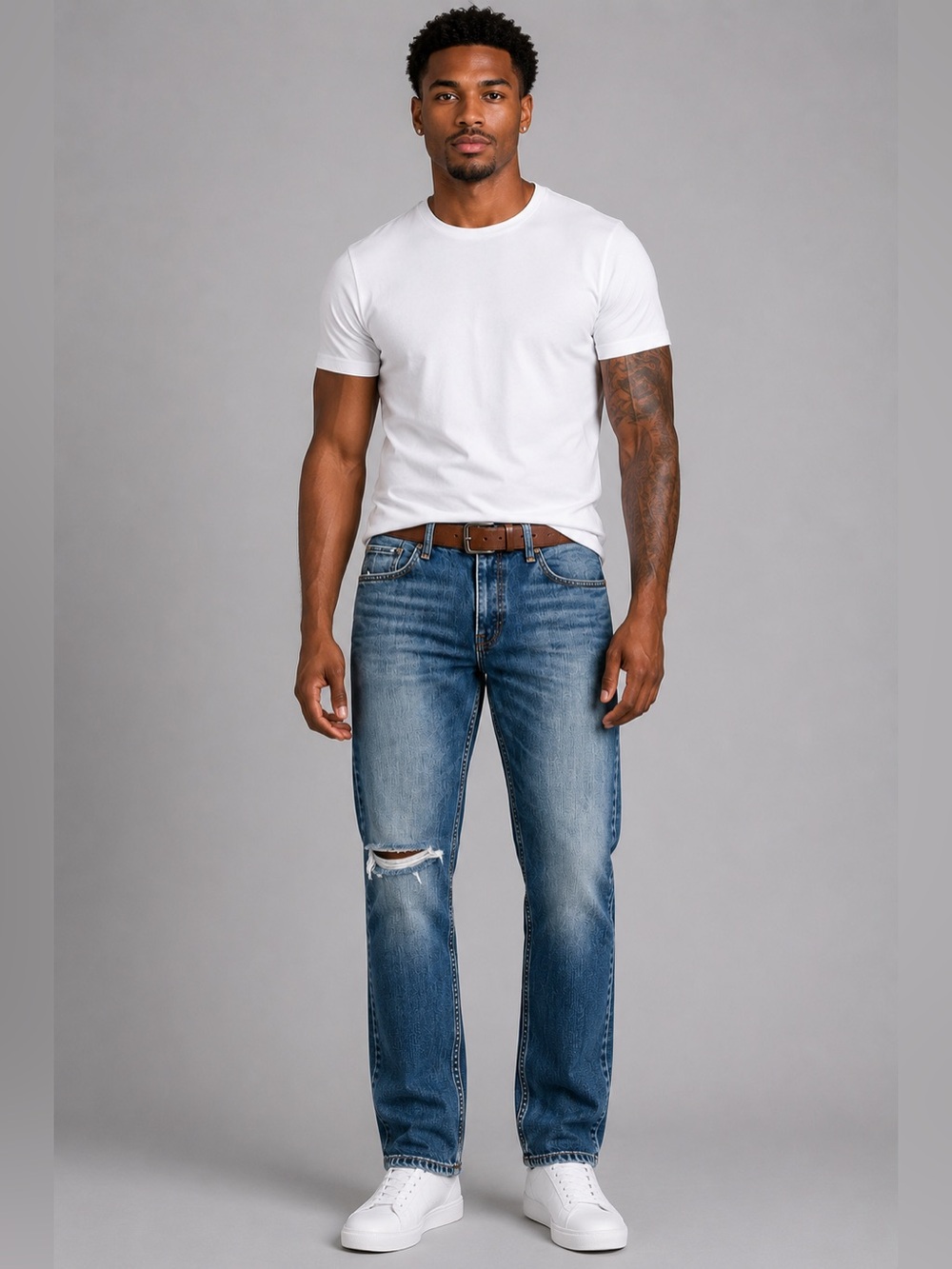 Nautica Straight Fit Jeans 36x32 Blue Distressed Stretch Denim Men’s Casual